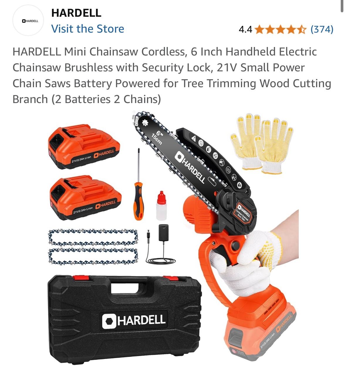 HARDELL Mini Chainsaw Cordless, 6 Inch Handheld Electric Chainsaw Brushless with Security Lock, 21V Small Power Chain Saws Battery Powered for Tree Tr