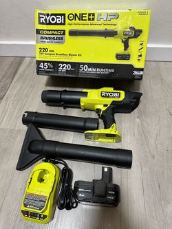 RYOBI ONE+ HP 18V Brushless Cordless 220 CFM 140 MPH Compact Leaf Blower with 4.0 Ah Battery & Charger