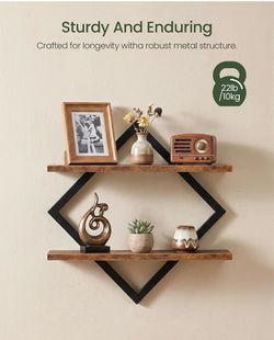 Floating Wall Shelf, Double-Tier Wall-Mounted Shelf – Suitable for Living Room, Bedroom, Kitchen, Office, and Study – Vintage Brown (TBJ01P2BF)