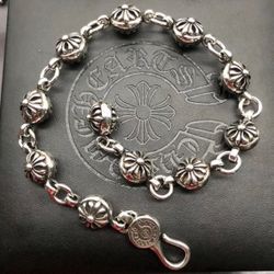 Chrome Hearts Style Silver Plated Bracelet, Approximately 20 cm