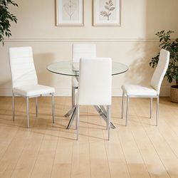 D108-white-Glass Table+4 Chairs😍👀📲🥳