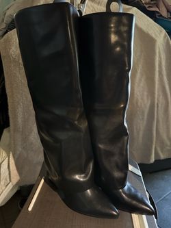 Modatope Foldover Black Pointed-Toe Knee-High Boots Sz 11