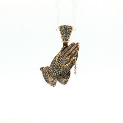 Men’s Diamond Pave 10k Yellow Gold Praying Hands Pendant 11059869