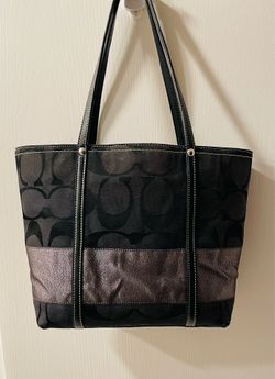Vintage beautiful COACH black fabric tote with grey metallic wide band-Y2K