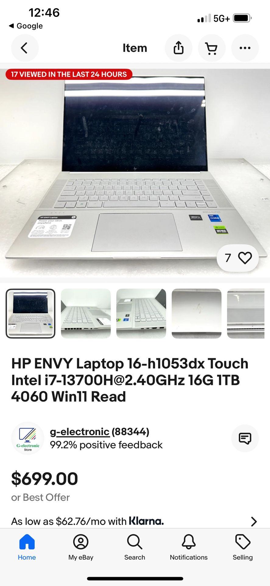 HP Envy 17 Silver Touchscreen 16Gb  512Gb Storage