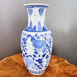  Chinese Vase Chinoiserie Blue and White Floral Porcelain Vase Signed Centerpiece Decorative Gift Art 