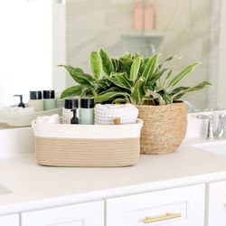 Brand new (3) $22 NaturalCozy 13.5”x8.5”x5.5” Storage Baskets for Shelves 3 Pack | Cotton Rope Woven Small Baskets for Organizing | Small Storage Bins