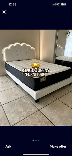 New Queen bed frame with mattress