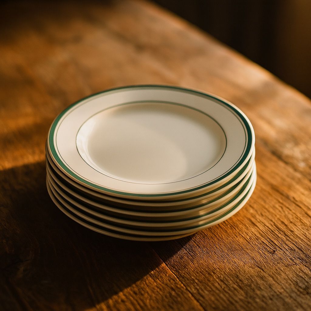 Cooks Club Thailand 1990s NOVI Set Of 6 Porcelain Green Band Salad Plates, 8.5”