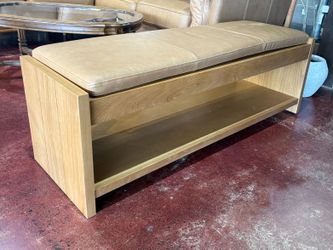 NEW! ARTICLE Cassie 56″ Leather Bench – Natural Oak & Charme Tan