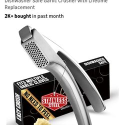 No Peeling Required Garlic Press Stainless Steel with Detachable Handle for Fine Mincing-Premium Garlic Mincer Tool, Rust-Proof, Easy to Clean, Dishwa