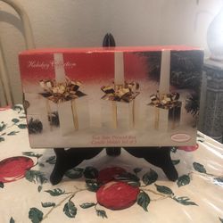 New 3pc Gold/Silver Present Box Candle Holders Read Description 