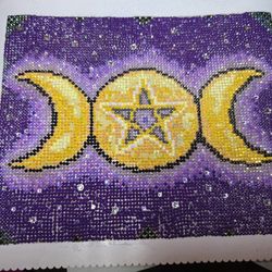 Triple Moon Pentacle Diamond Art – Finished Handmade Piece