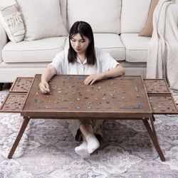 1500 Piece Wooden Jigsaw Puzzle Board with 4 Drawers, Folding Puzzle Table with Protective Cover, Jigsaw Board with Legs, Multifunctional Game Table f