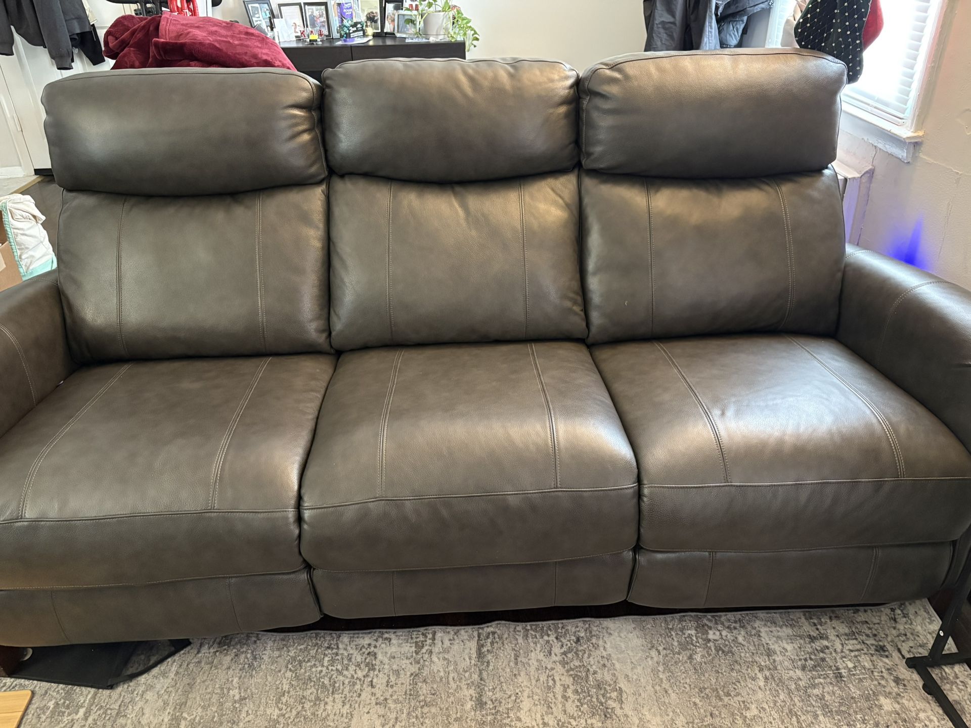 Grey Leather Recliner Couch