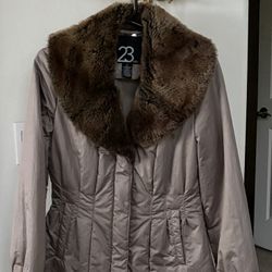 PUFFER RAIN JACKET W/ FAUX FUR COLLAR