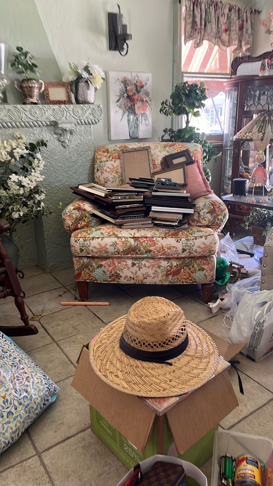 Antique Large Overstuffed Chair Newly Redone Floral
