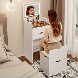 Vanity Desk with LED Mirror and Drawers