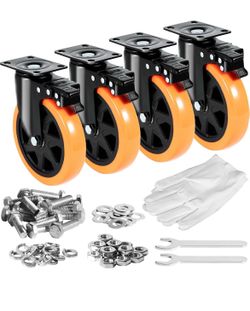 VEVOR Caster Wheels, 6-inch Swivel Plate Casters, Set of 4, with Security A/B Locking No Noise PVC Wheels, Heavy Duty 700 lbs Load Capacity Per Caster