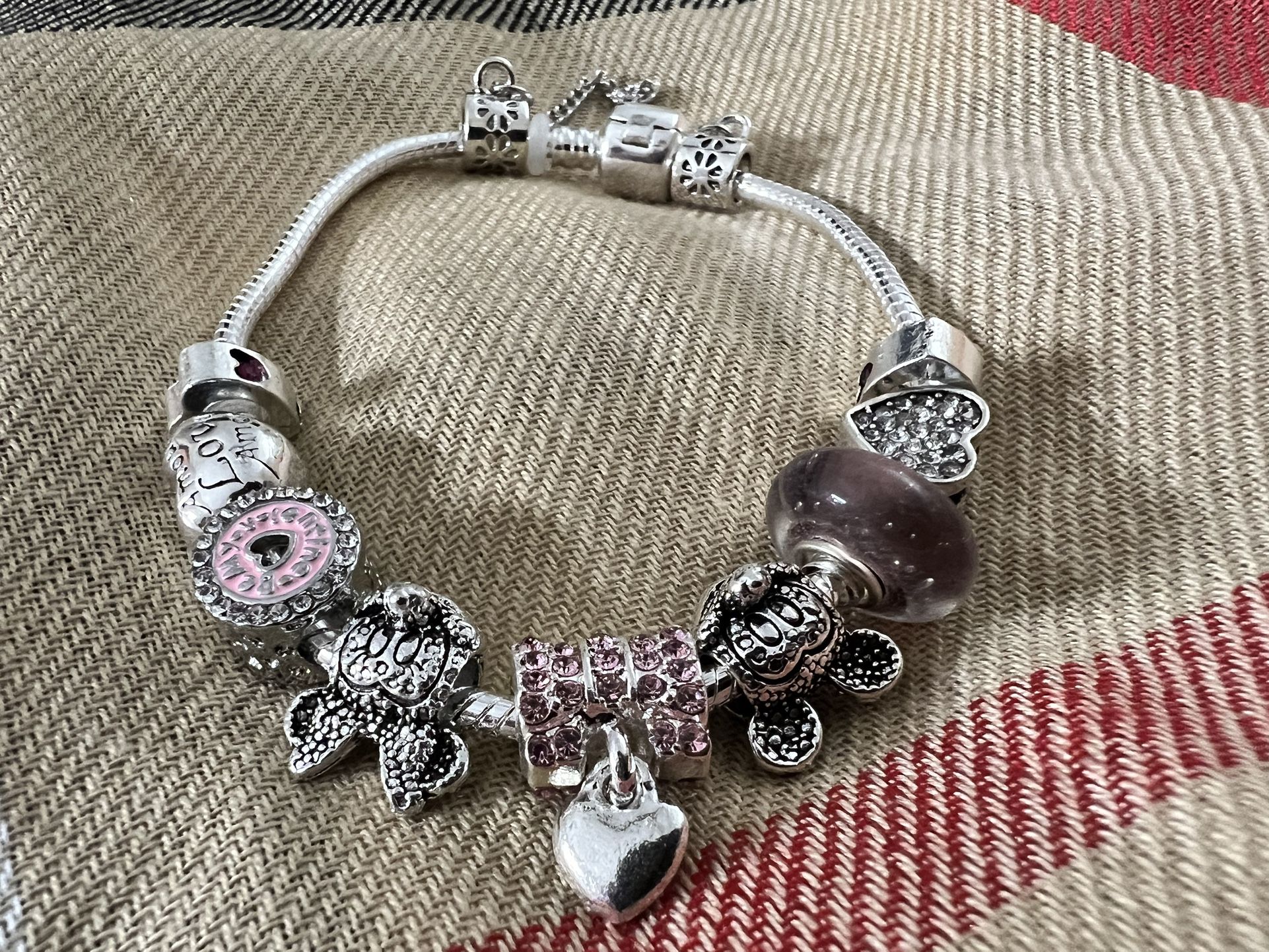 Mickey & Minnie Mouse Love Charm Bracelet with charm lock