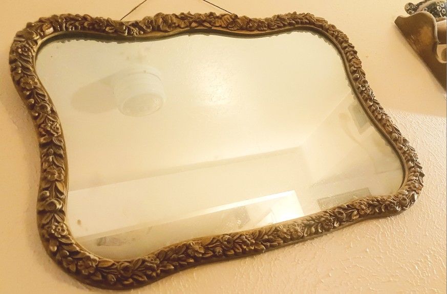 Old Wood Carved, Gold Framed Mirror