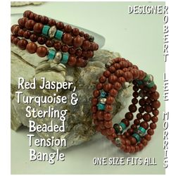 ROBERT LEE MORRIS Red Jasper, Turquoise & Sterling Beaded Tension Bangle