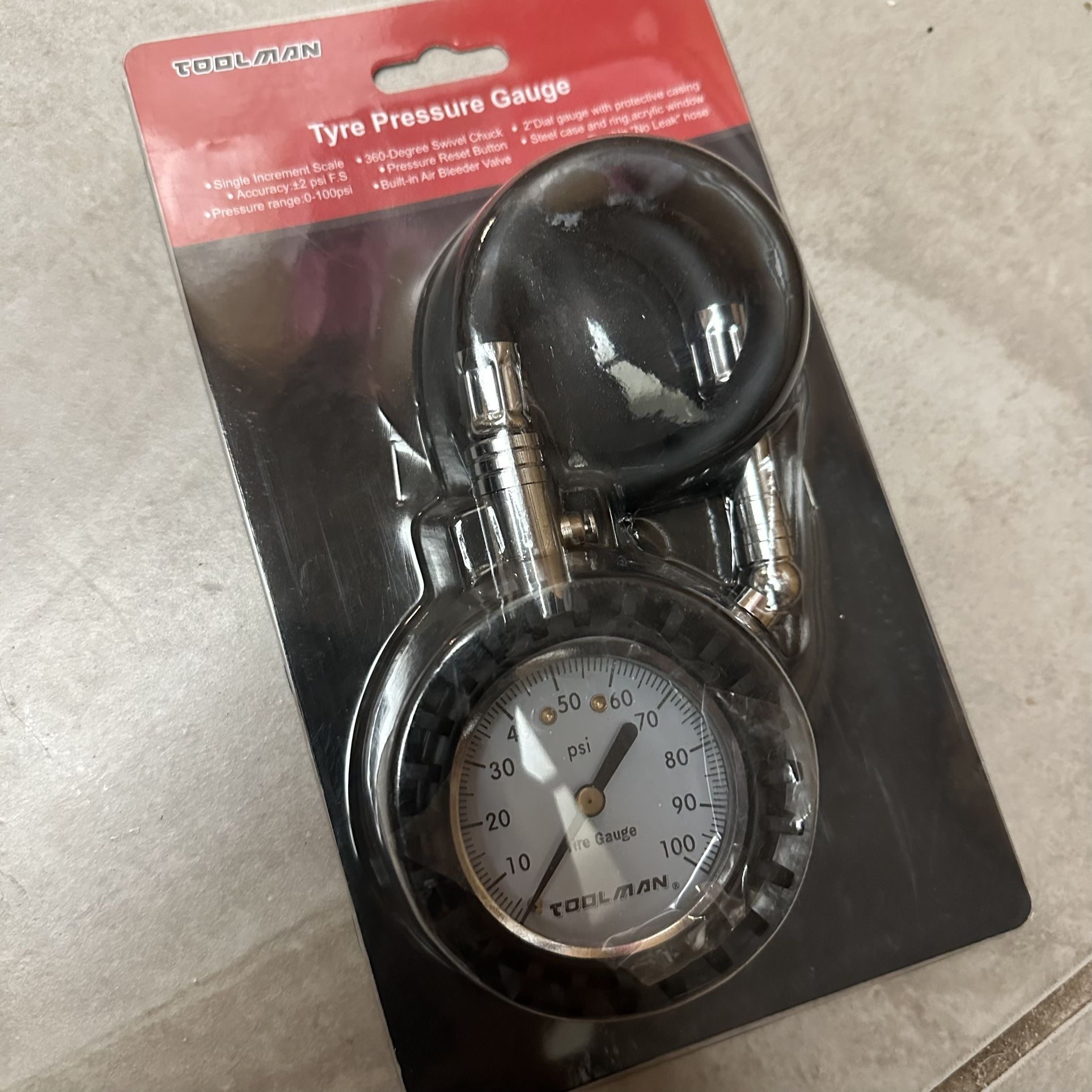 Toolman Tire Pressure Gauge air 100 PSI , Certified, & calibrated Accurate Within ANSI, Lager, 2" Glow dial Features Easy-to-Read High Air Pressure Ga