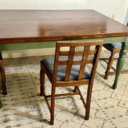 awesome green and cognac stain dining table 4 antique chairs