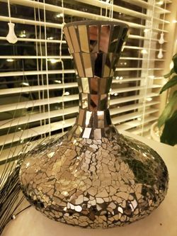 1980s Modern Silver Glass Vase Embellished With Mirrored Pieces