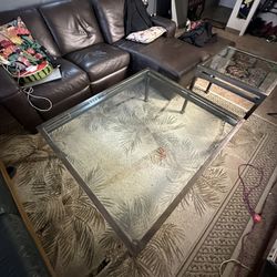 Set of Two High End Glass + Metal Coffee Tables