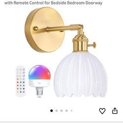 Vintage Battery Operated Wall Sconce with White Tulip Glass Lampshade Rechargeable Battery Powered Wall Light with Remote Control for Bedside Bedroom 