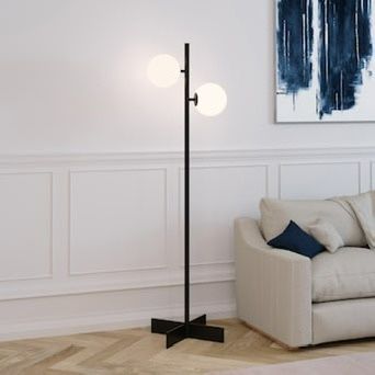 Modern Black Floor Lamp - 2 light globe