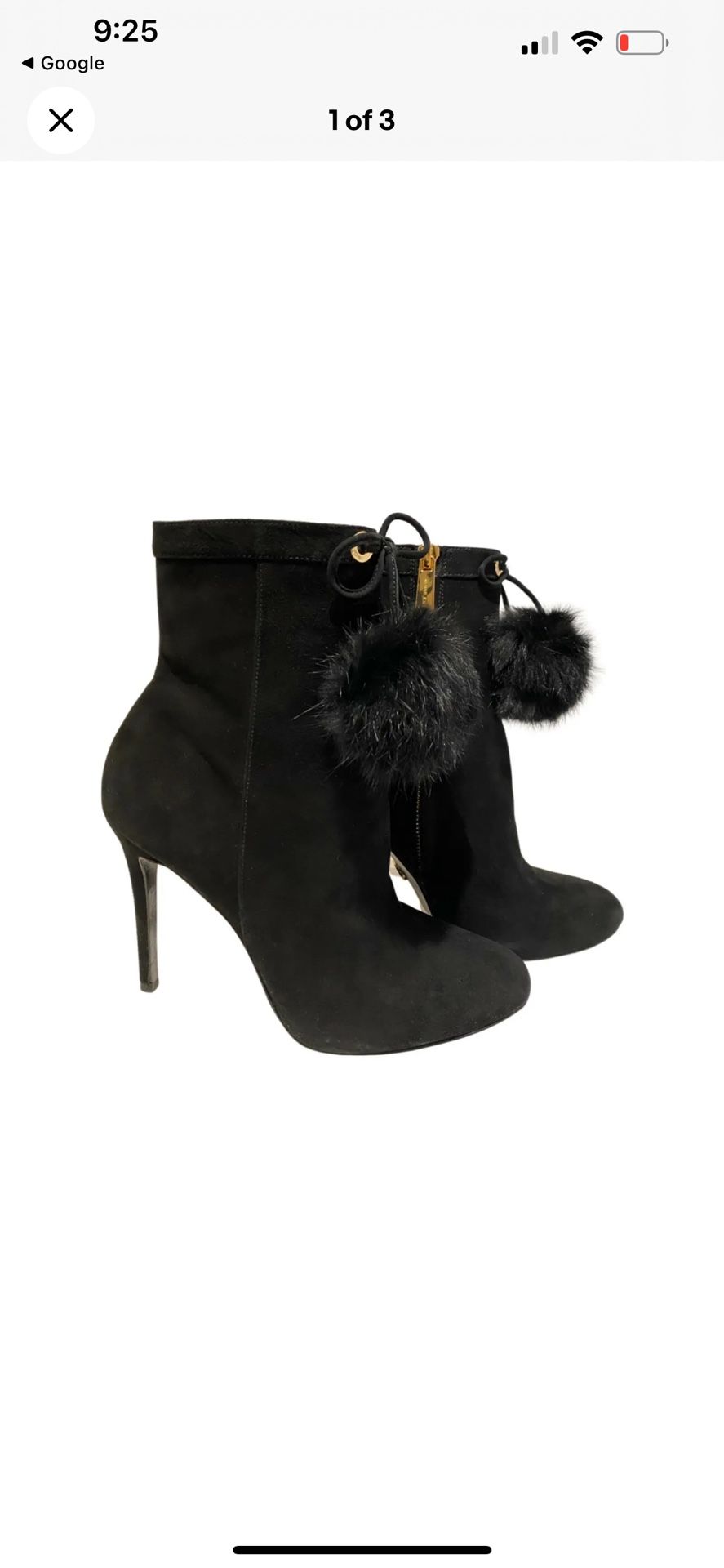 MICHAEL KORS Remi Black Suede Pom Pom Rabbit Fur Ankle Boots 7.5 M