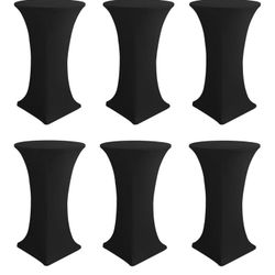 Cocktail Table Covers-Spandex Round High Top Table Cloths 6 Pack 32x43 Inch-Black Stretch Fitted Bar Tall Tablecloth