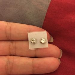 Real Silver Zircon Diamond Heart ❤️ Small Stud Earrings 