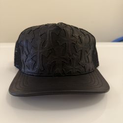 Chrome Heart Cemetery Cross Leather Stitched Trucker Hat