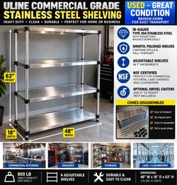 ULINE Commercial Stainless Steel Shelving – 4 Shelves – $350 OBO