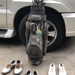 Golf Clubs , 3 Pairs Shoes, Hats