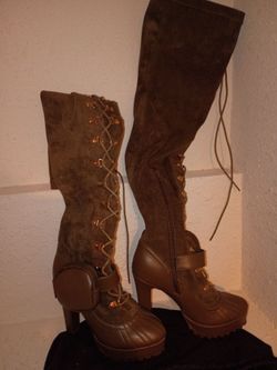 Thigh-High Lace-Up Platform Heel Boots