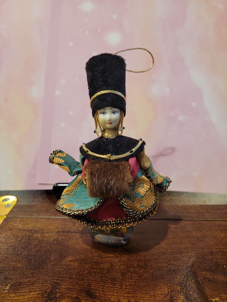 Porcelain & Fabric Russian Doll Ornament 4.5" Mini Elaborate Costume B3Xmas