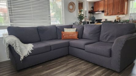 Gray Sectional Sofa with Nailhead Trim