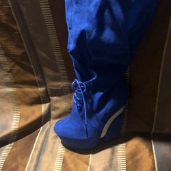 Suede Blue Wedge Boots