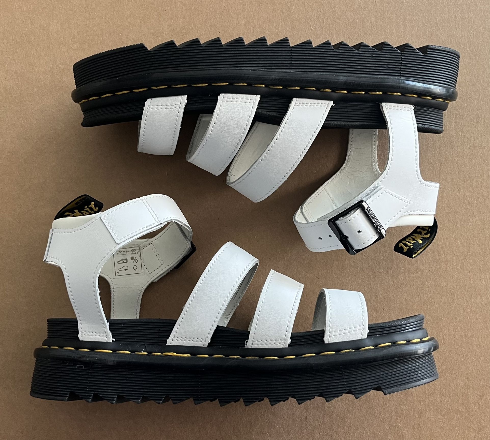 Dr. Martens Blaire White Hydro Leather Wedge Sandals - Men 8 / Women 9 - NEW