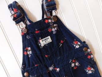 Vtg Oshkosh B'gosh Girl 18 Month Blue Floral Corduroy Vestbak Overalls