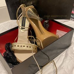 Steve Madden Lace Up Luxe Gold Leather High Heels