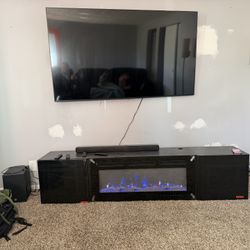 All Black Wood Electric Fire Place With Remote 