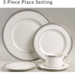 5-Piece Fine China Place Setting x2with Platinum Border