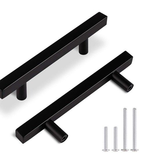 28 Pscmanijas de acero inoxidable negras para cajones de cocina, manijas de gabinete de cocina de 6 Por 4