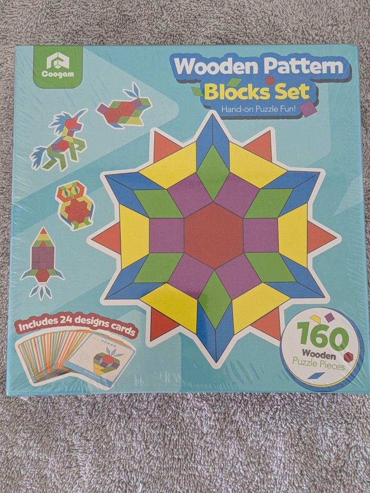Wooden Pattern Blocks Set Montessori Toy
