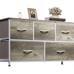 WLIVE Dresser for Bedroom with 5 Drawers, Wide Chest of Drawers, Fabric Dresser, Storage Organizer Unit with Fabric Bins for Closet, Living Room, Hall